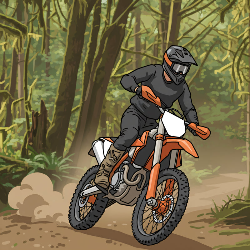 Custom cartoon style digital art of a dirt bike rider, unique gift for motorcycle fans.