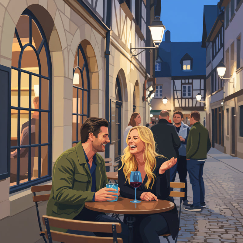 Colorful pop art style portrait of a couple on a date, unique anniversary gift idea.